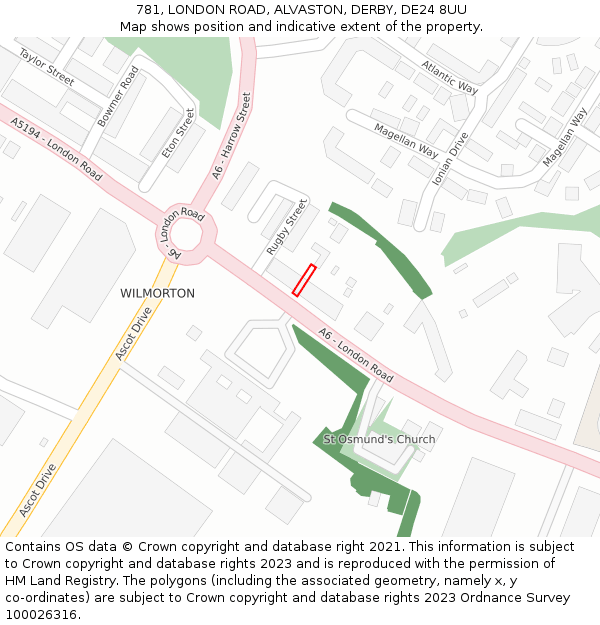 781, LONDON ROAD, ALVASTON, DERBY, DE24 8UU: Location map and indicative extent of plot