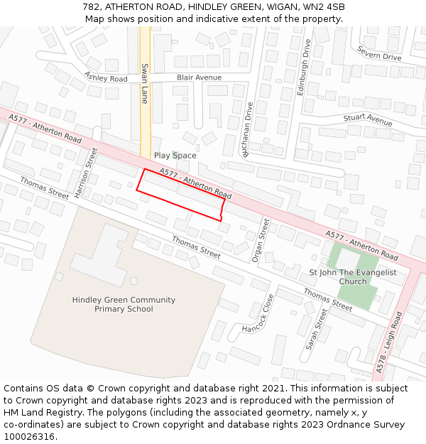 782, ATHERTON ROAD, HINDLEY GREEN, WIGAN, WN2 4SB: Location map and indicative extent of plot