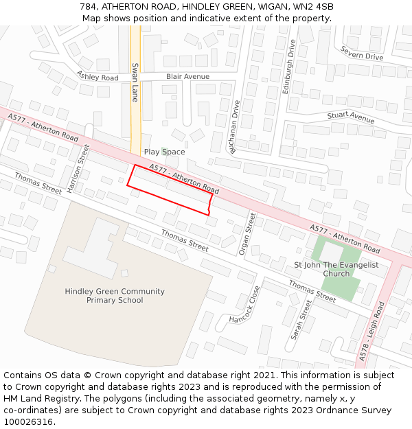784, ATHERTON ROAD, HINDLEY GREEN, WIGAN, WN2 4SB: Location map and indicative extent of plot