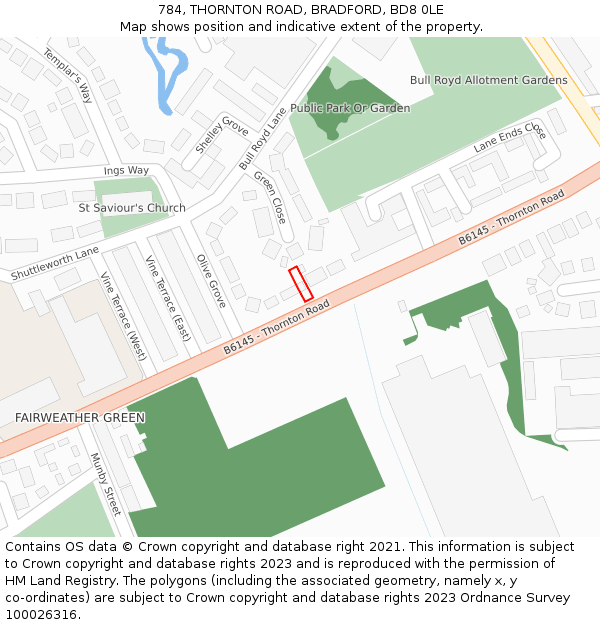 784, THORNTON ROAD, BRADFORD, BD8 0LE: Location map and indicative extent of plot