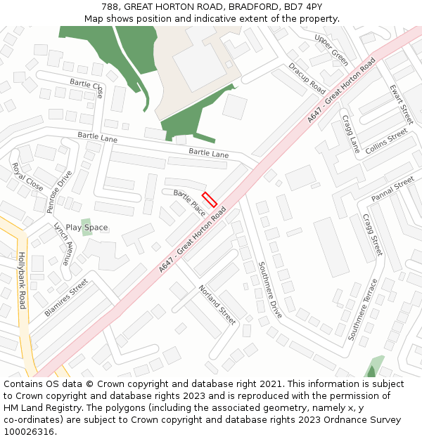 788, GREAT HORTON ROAD, BRADFORD, BD7 4PY: Location map and indicative extent of plot