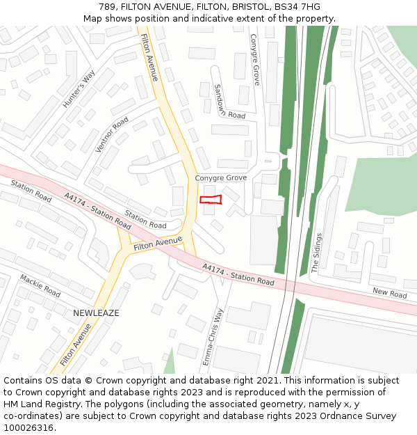 789, FILTON AVENUE, FILTON, BRISTOL, BS34 7HG: Location map and indicative extent of plot