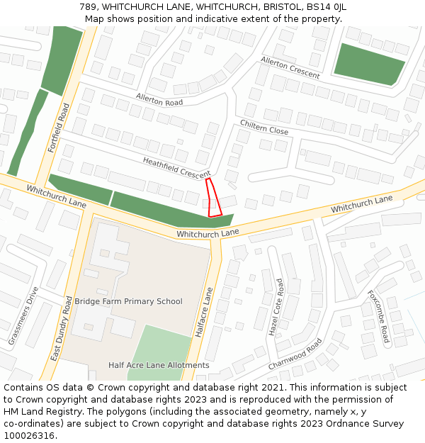 789, WHITCHURCH LANE, WHITCHURCH, BRISTOL, BS14 0JL: Location map and indicative extent of plot