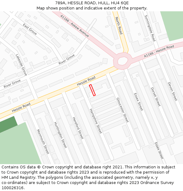 789A, HESSLE ROAD, HULL, HU4 6QE: Location map and indicative extent of plot