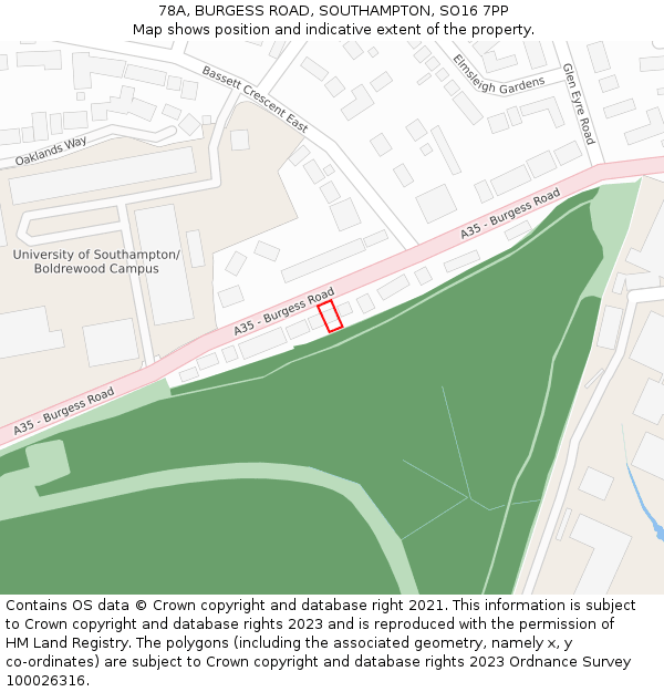 78A, BURGESS ROAD, SOUTHAMPTON, SO16 7PP: Location map and indicative extent of plot