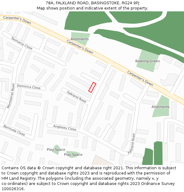78A, FALKLAND ROAD, BASINGSTOKE, RG24 9PJ: Location map and indicative extent of plot