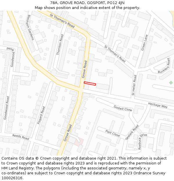 78A, GROVE ROAD, GOSPORT, PO12 4JN: Location map and indicative extent of plot