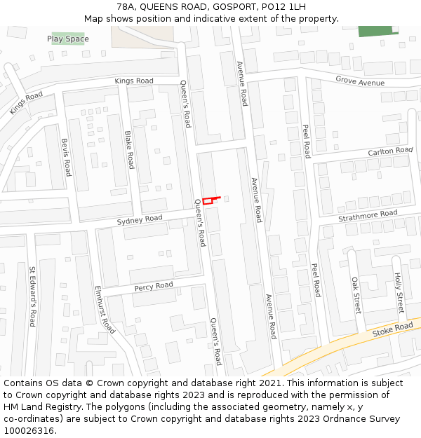 78A, QUEENS ROAD, GOSPORT, PO12 1LH: Location map and indicative extent of plot