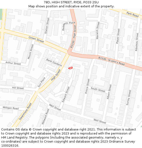 78D, HIGH STREET, RYDE, PO33 2SU: Location map and indicative extent of plot