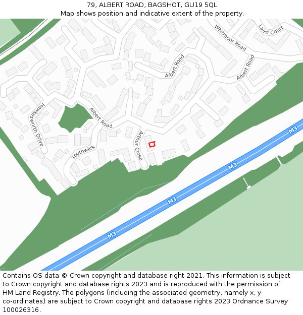 79, ALBERT ROAD, BAGSHOT, GU19 5QL: Location map and indicative extent of plot