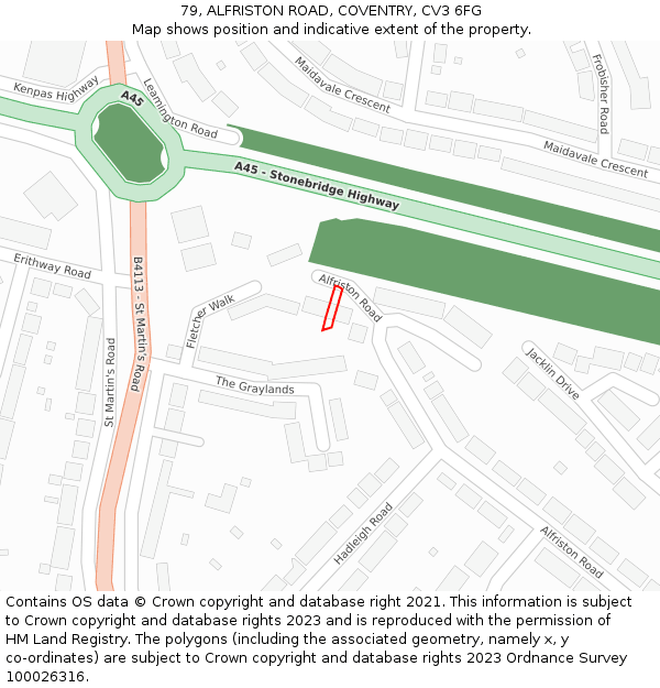 79, ALFRISTON ROAD, COVENTRY, CV3 6FG: Location map and indicative extent of plot