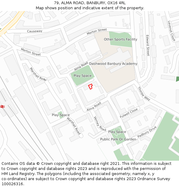 79, ALMA ROAD, BANBURY, OX16 4RL: Location map and indicative extent of plot