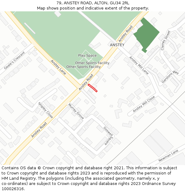 79, ANSTEY ROAD, ALTON, GU34 2RL: Location map and indicative extent of plot