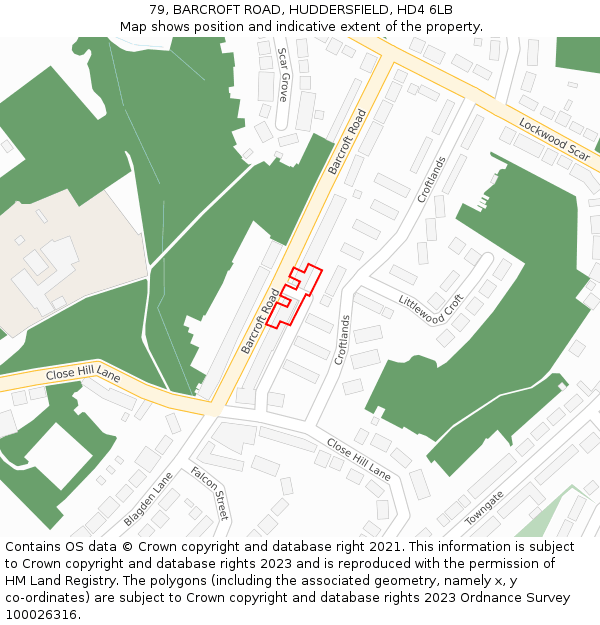 79, BARCROFT ROAD, HUDDERSFIELD, HD4 6LB: Location map and indicative extent of plot