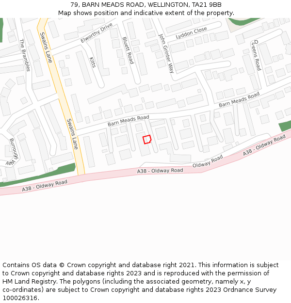 79, BARN MEADS ROAD, WELLINGTON, TA21 9BB: Location map and indicative extent of plot