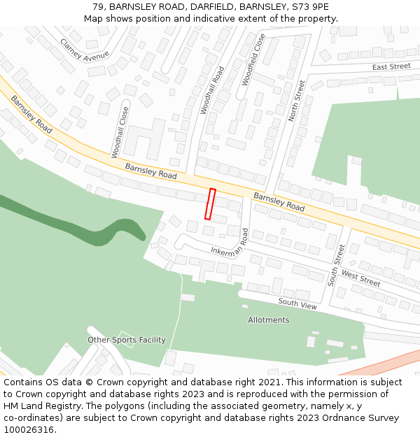 79, BARNSLEY ROAD, DARFIELD, BARNSLEY, S73 9PE: Location map and indicative extent of plot