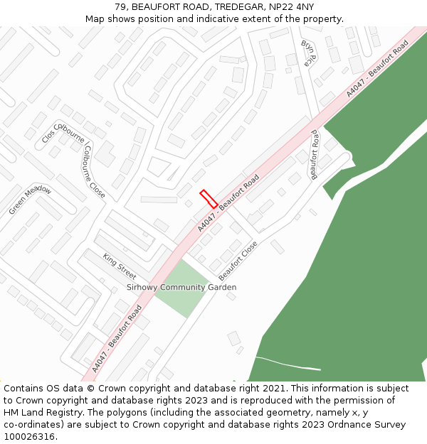 79, BEAUFORT ROAD, TREDEGAR, NP22 4NY: Location map and indicative extent of plot