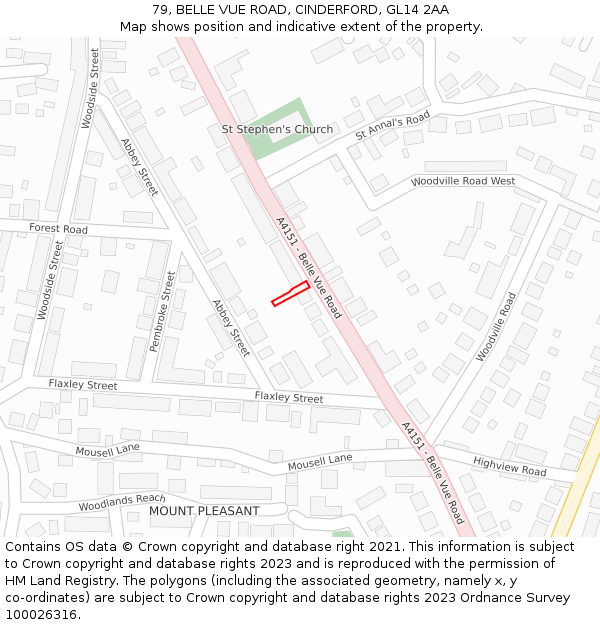 79, BELLE VUE ROAD, CINDERFORD, GL14 2AA: Location map and indicative extent of plot