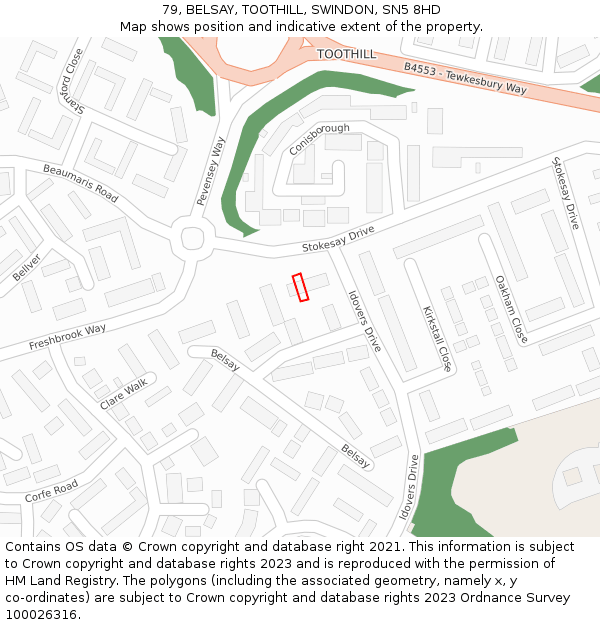 79, BELSAY, TOOTHILL, SWINDON, SN5 8HD: Location map and indicative extent of plot