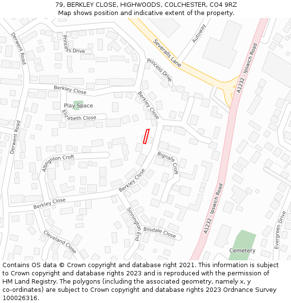 79, BERKLEY CLOSE, HIGHWOODS, COLCHESTER, CO4 9RZ: Location map and indicative extent of plot