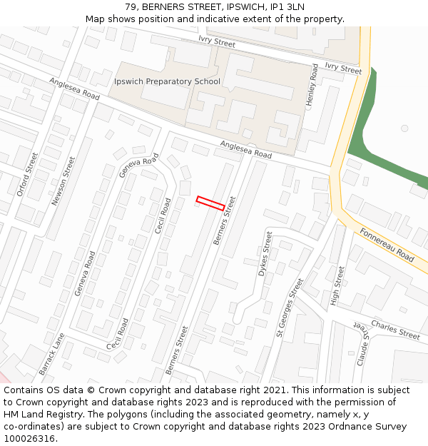 79, BERNERS STREET, IPSWICH, IP1 3LN: Location map and indicative extent of plot
