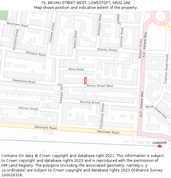 79, BEVAN STREET WEST, LOWESTOFT, NR32 2AE: Location map and indicative extent of plot