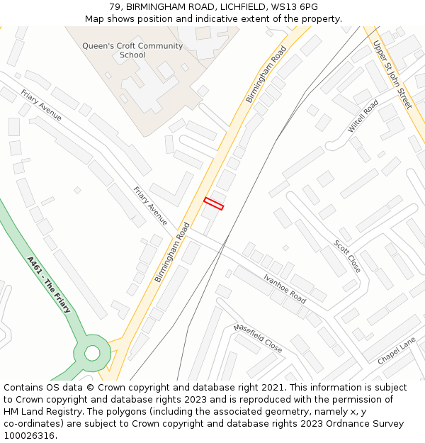 79, BIRMINGHAM ROAD, LICHFIELD, WS13 6PG: Location map and indicative extent of plot