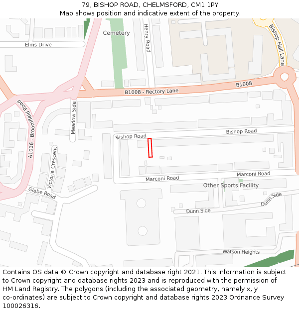 79, BISHOP ROAD, CHELMSFORD, CM1 1PY: Location map and indicative extent of plot