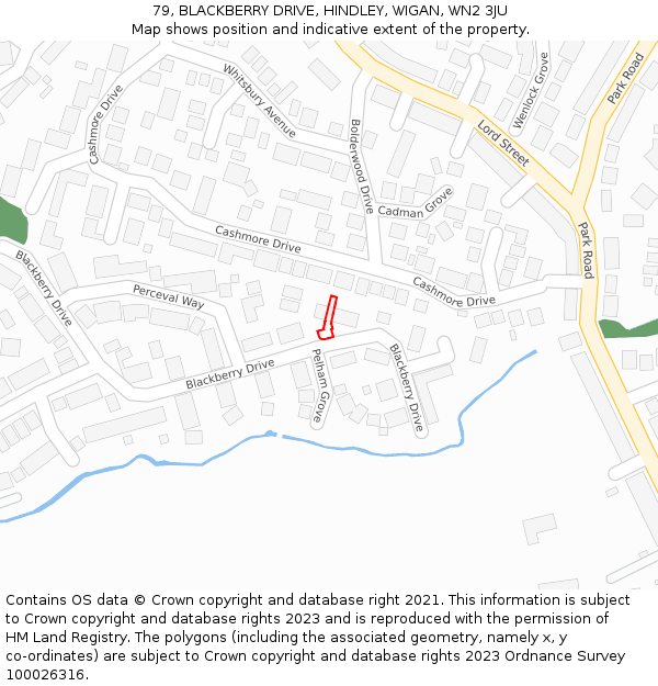 79, BLACKBERRY DRIVE, HINDLEY, WIGAN, WN2 3JU: Location map and indicative extent of plot