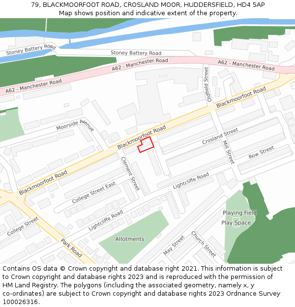 79, BLACKMOORFOOT ROAD, CROSLAND MOOR, HUDDERSFIELD, HD4 5AP: Location map and indicative extent of plot