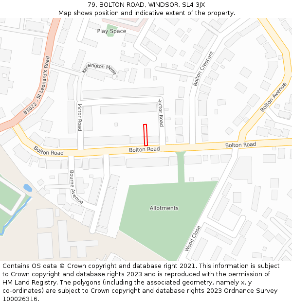 79, BOLTON ROAD, WINDSOR, SL4 3JX: Location map and indicative extent of plot