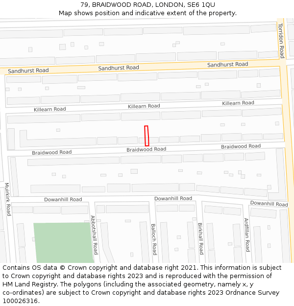 79, BRAIDWOOD ROAD, LONDON, SE6 1QU: Location map and indicative extent of plot