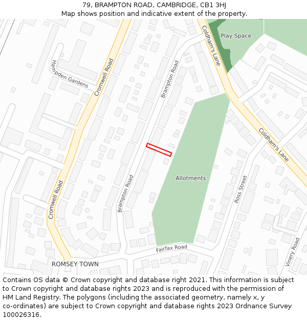 79, BRAMPTON ROAD, CAMBRIDGE, CB1 3HJ: Location map and indicative extent of plot