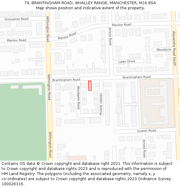 79, BRANTINGHAM ROAD, WHALLEY RANGE, MANCHESTER, M16 8SA: Location map and indicative extent of plot