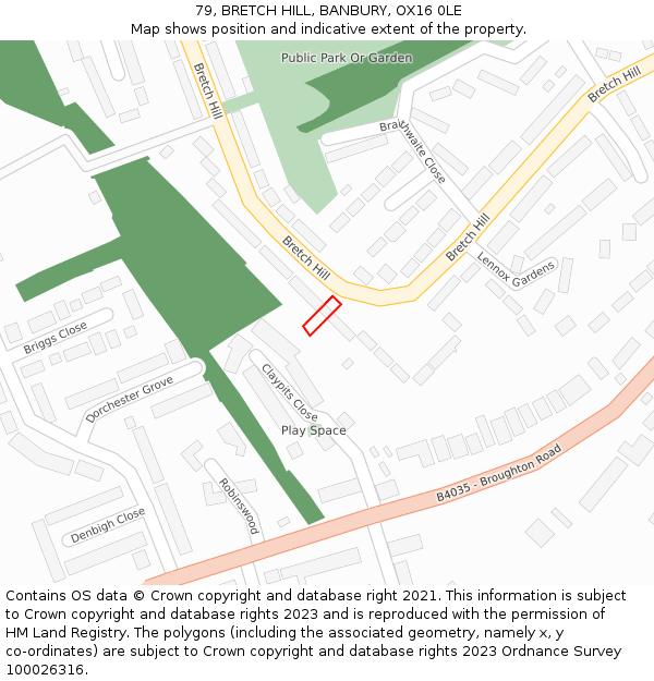 79, BRETCH HILL, BANBURY, OX16 0LE: Location map and indicative extent of plot