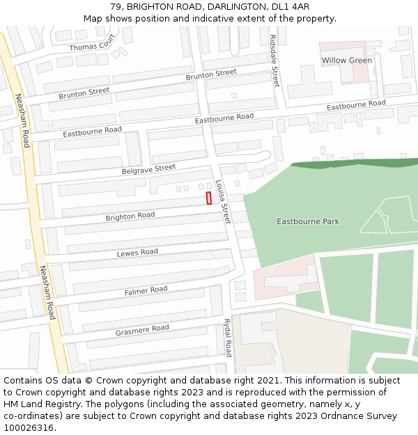 79, BRIGHTON ROAD, DARLINGTON, DL1 4AR: Location map and indicative extent of plot