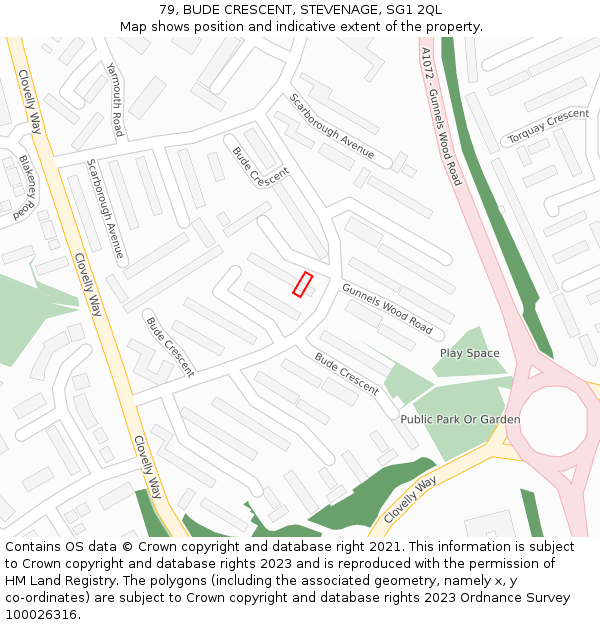 79, BUDE CRESCENT, STEVENAGE, SG1 2QL: Location map and indicative extent of plot