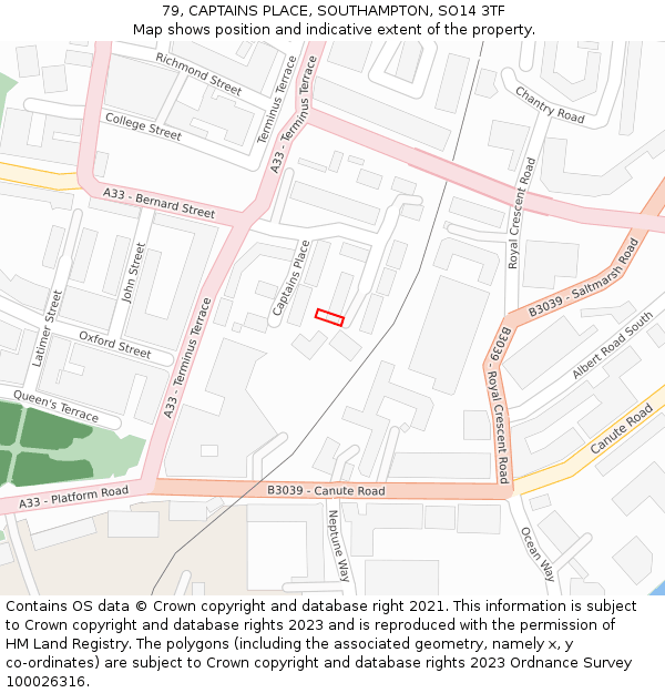 79, CAPTAINS PLACE, SOUTHAMPTON, SO14 3TF: Location map and indicative extent of plot