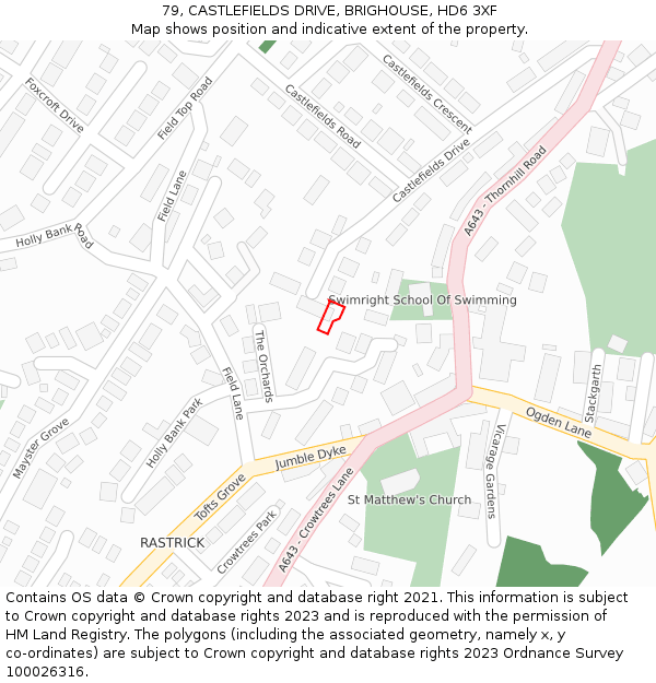 79, CASTLEFIELDS DRIVE, BRIGHOUSE, HD6 3XF: Location map and indicative extent of plot