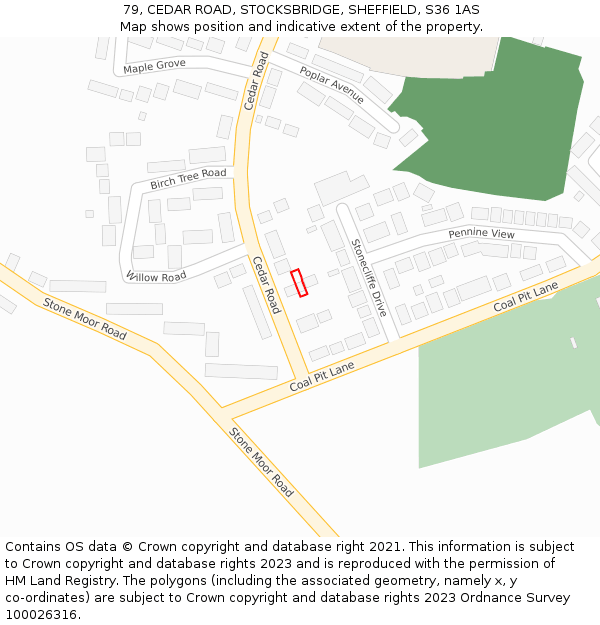 79, CEDAR ROAD, STOCKSBRIDGE, SHEFFIELD, S36 1AS: Location map and indicative extent of plot