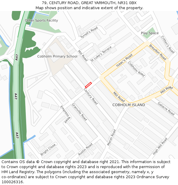 79, CENTURY ROAD, GREAT YARMOUTH, NR31 0BX: Location map and indicative extent of plot