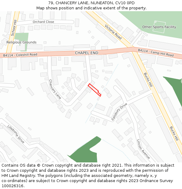 79, CHANCERY LANE, NUNEATON, CV10 0PD: Location map and indicative extent of plot