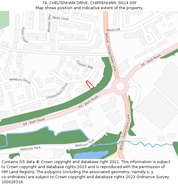 79, CHELTENHAM DRIVE, CHIPPENHAM, SN14 0SF: Location map and indicative extent of plot