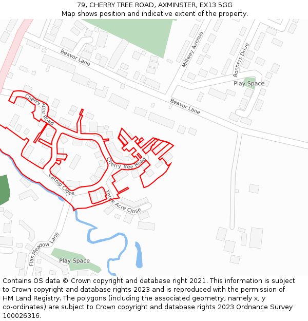 79, CHERRY TREE ROAD, AXMINSTER, EX13 5GG: Location map and indicative extent of plot