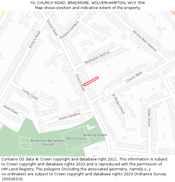79, CHURCH ROAD, BRADMORE, WOLVERHAMPTON, WV3 7EW: Location map and indicative extent of plot
