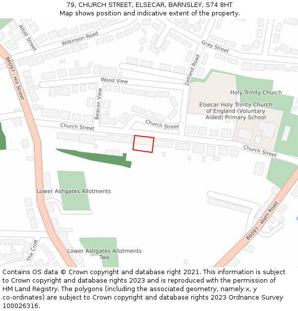 79, CHURCH STREET, ELSECAR, BARNSLEY, S74 8HT: Location map and indicative extent of plot