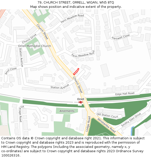 79, CHURCH STREET, ORRELL, WIGAN, WN5 8TQ: Location map and indicative extent of plot
