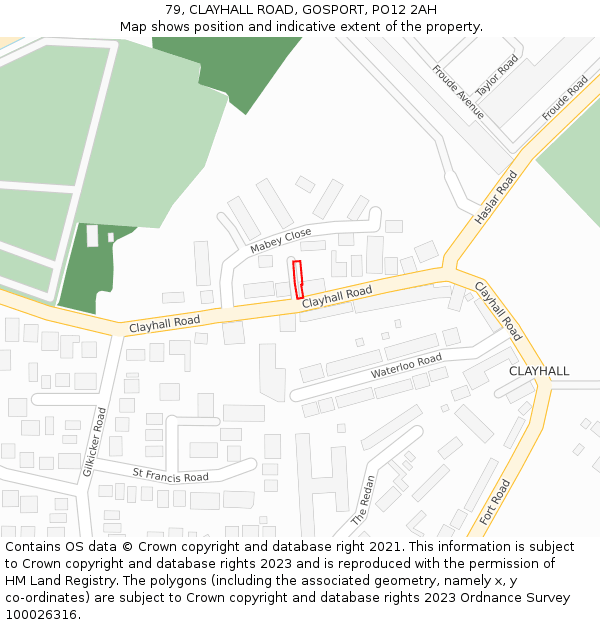 79, CLAYHALL ROAD, GOSPORT, PO12 2AH: Location map and indicative extent of plot