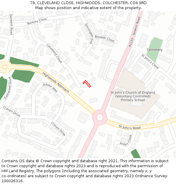79, CLEVELAND CLOSE, HIGHWOODS, COLCHESTER, CO4 9RD: Location map and indicative extent of plot