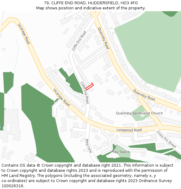79, CLIFFE END ROAD, HUDDERSFIELD, HD3 4FG: Location map and indicative extent of plot